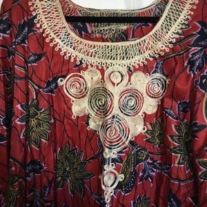 Ethnic Kaftan red print Nigerian fabric. Med/large